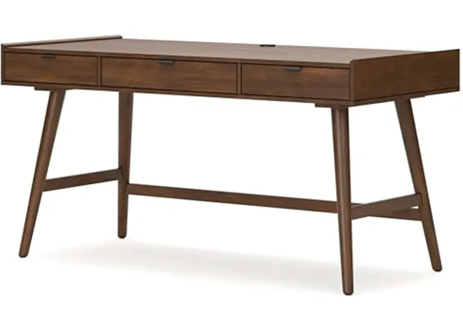 Signature Design by Ashley Lyncott Mid Century 3-Drawer 60" Home Office Desk with Cord Management, Open Cubby and Tapered Legs, Dark Brown