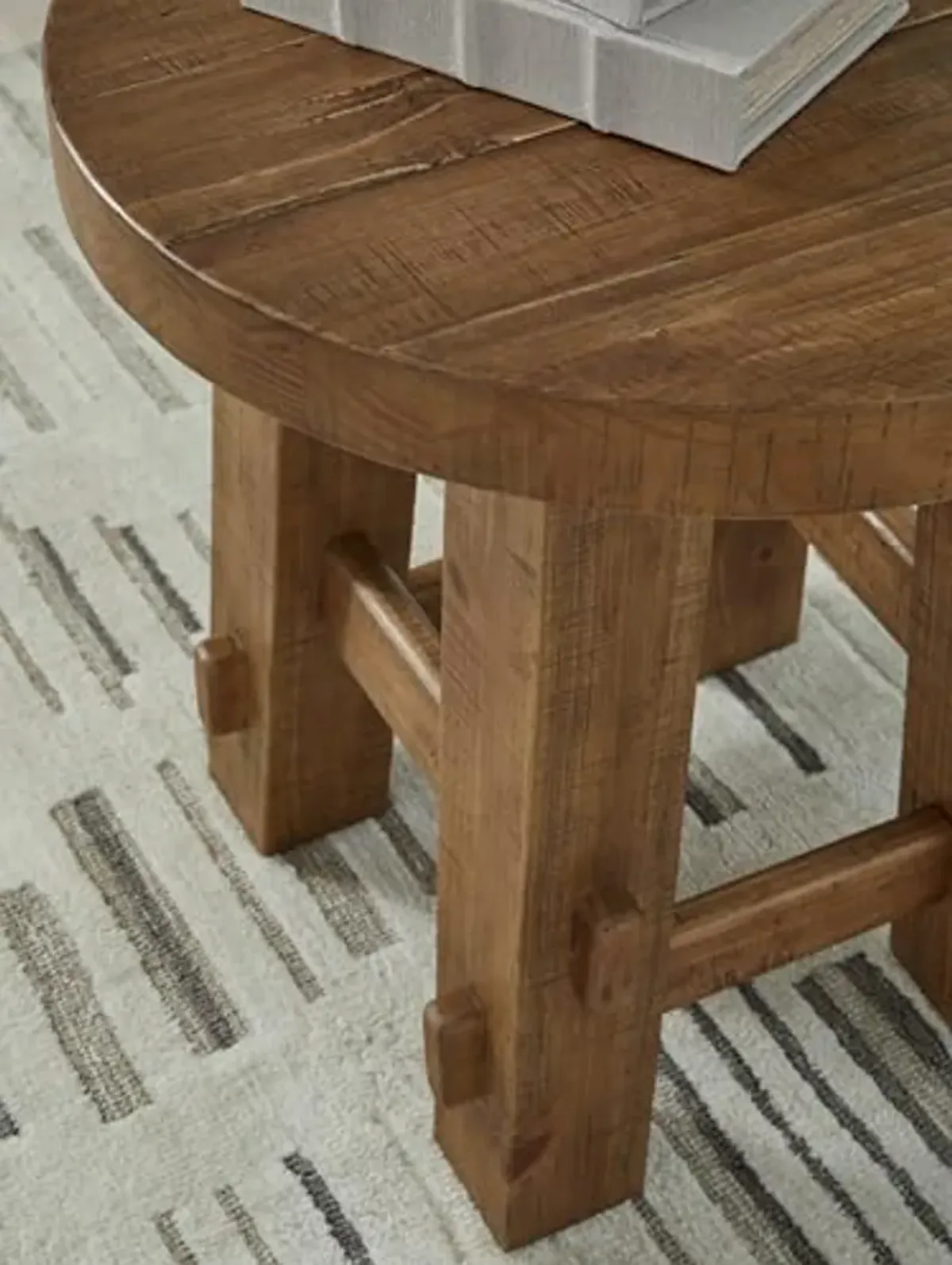 Signature Design by Ashley Mackifeld Farmhouse Distressed End Table with Post and Beam Construction, Light Brown