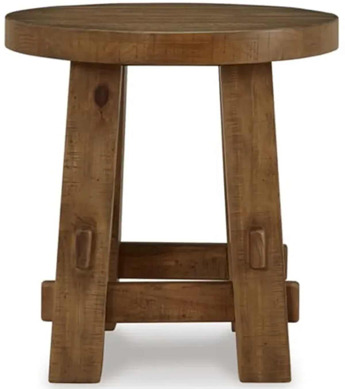 Signature Design by Ashley Mackifeld Farmhouse Distressed End Table with Post and Beam Construction, Light Brown