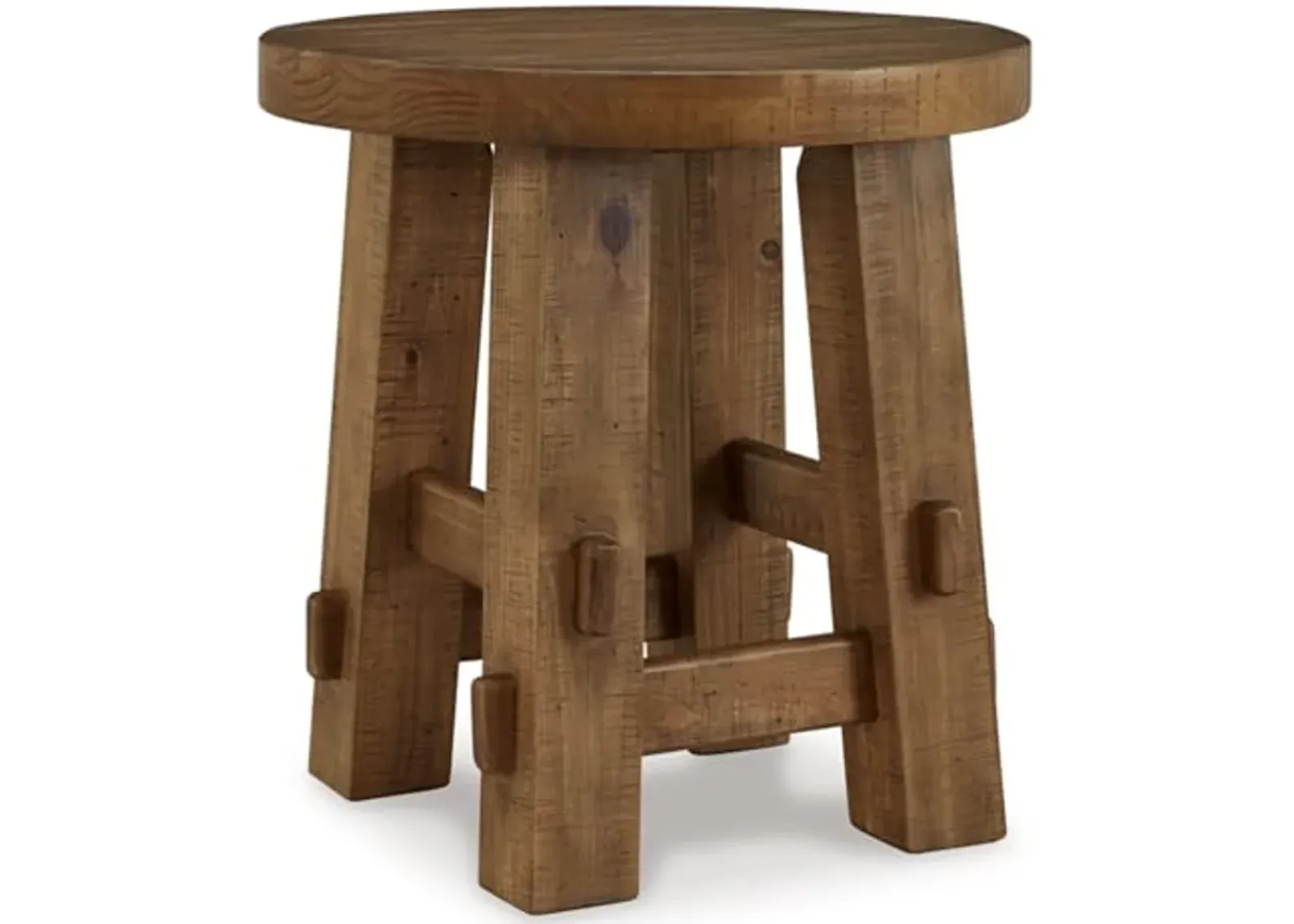 Signature Design by Ashley Mackifeld Farmhouse Distressed End Table with Post and Beam Construction, Light Brown