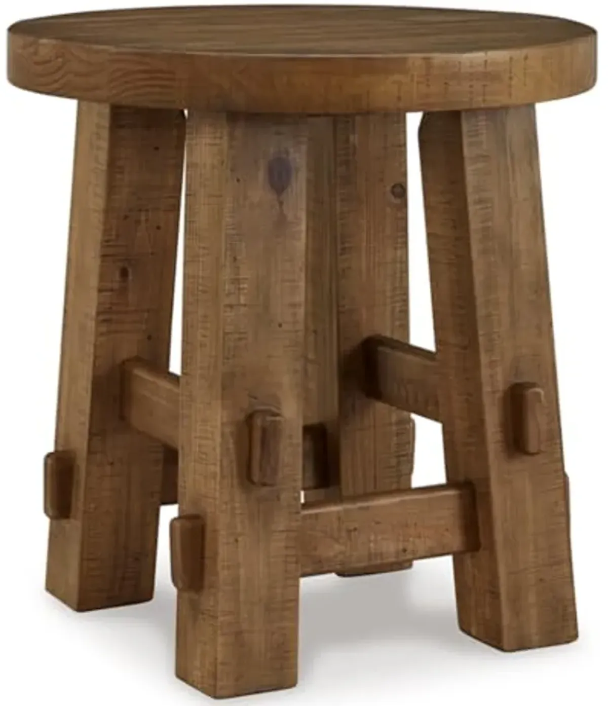 Signature Design by Ashley Mackifeld Farmhouse Distressed End Table with Post and Beam Construction, Light Brown