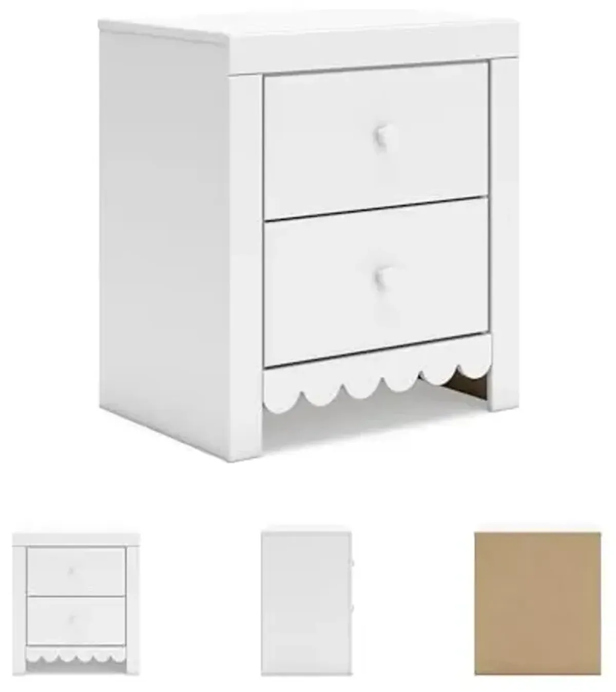 Signature Design by Ashley Mollviney Minimalist 2 Drawer Nightstand with USB Ports, 24.25" Tall, White