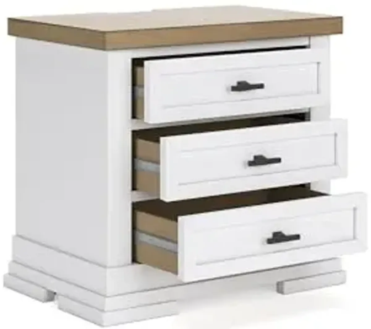 Signature Design by Ashley Ashbryn Three Drawer Farmhouse Style Nightstand – White & Natural Brown, USB Charging, Spacious Storage, Dovetail Drawers