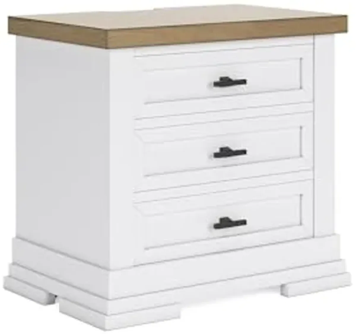 Signature Design by Ashley Ashbryn 3 Drawer Nightstand with USB Ports, White, White, Natural