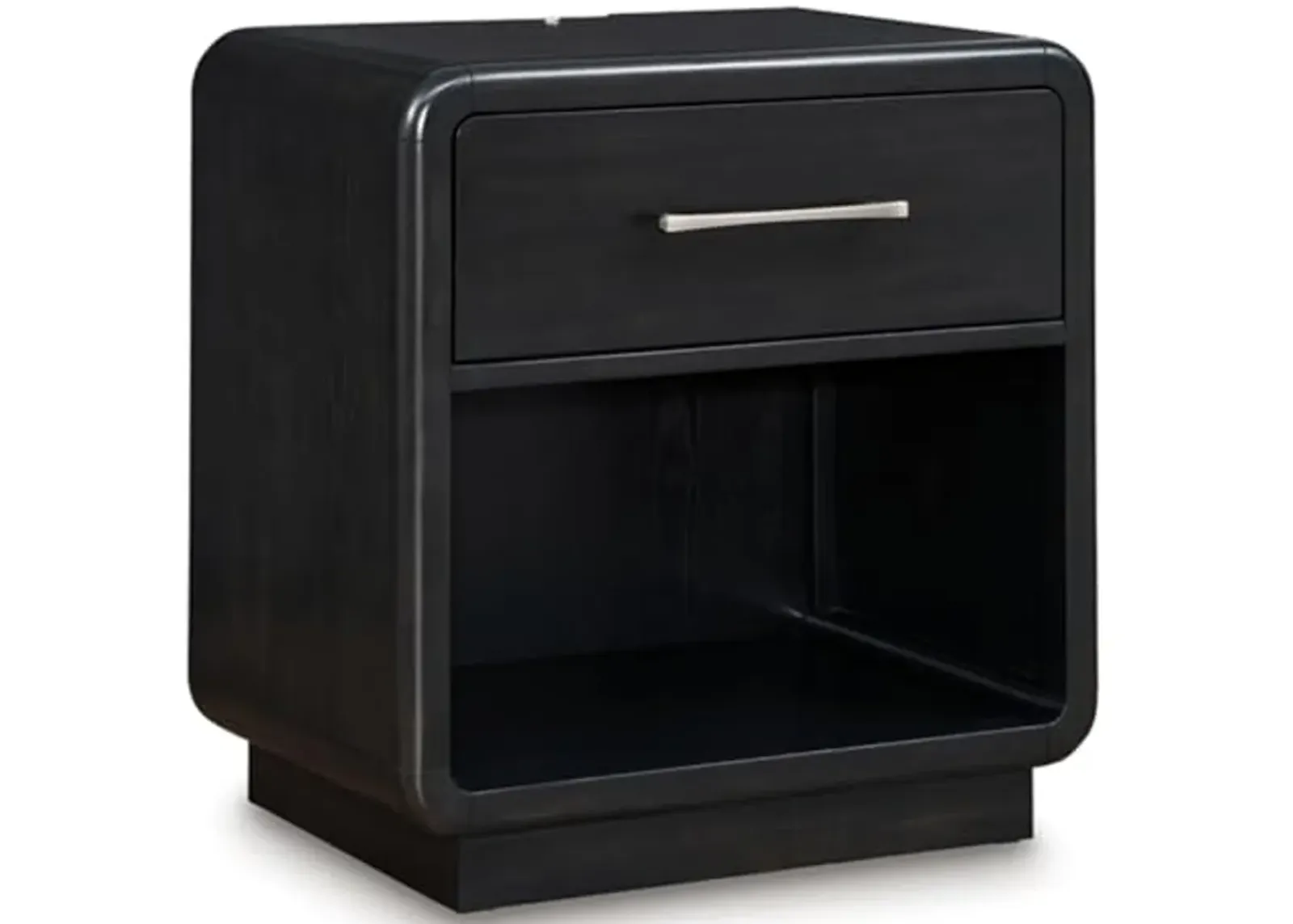 Signature Design by Ashley Rowanbeck Modern Felt-Lined 1 Drawer Nightstand with 1 Lower Shelf, LED Lights, Power Supply and USB Ports, 26.75" Tall, Black