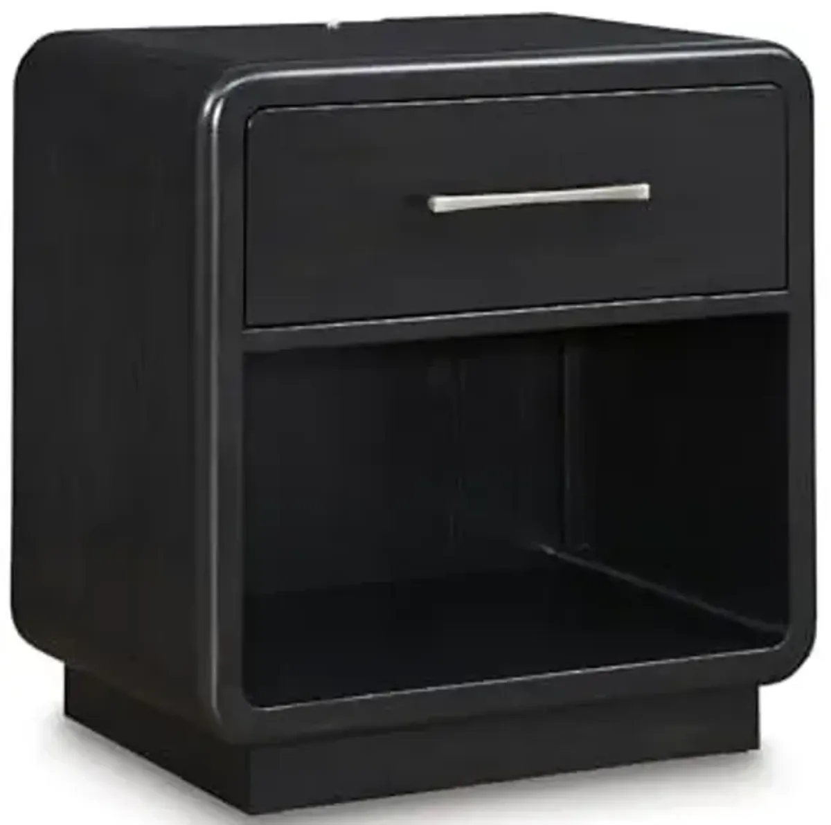 Signature Design by Ashley Rowanbeck Modern Felt-Lined 1 Drawer Nightstand with 1 Lower Shelf, LED Lights, Power Supply and USB Ports, 26.75" Tall, Black