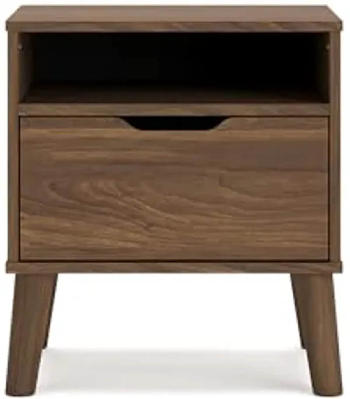 Signature Design by Ashley Fordmont Mid-Century Modern 1 Drawer Nightstand with Open Shelf, 21.85" Tall, Dark Brown