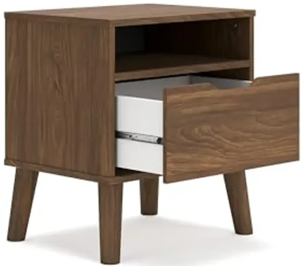 Signature Design by Ashley Fordmont Mid-Century Modern 1 Drawer Nightstand with Open Shelf, 21.85" Tall, Dark Brown