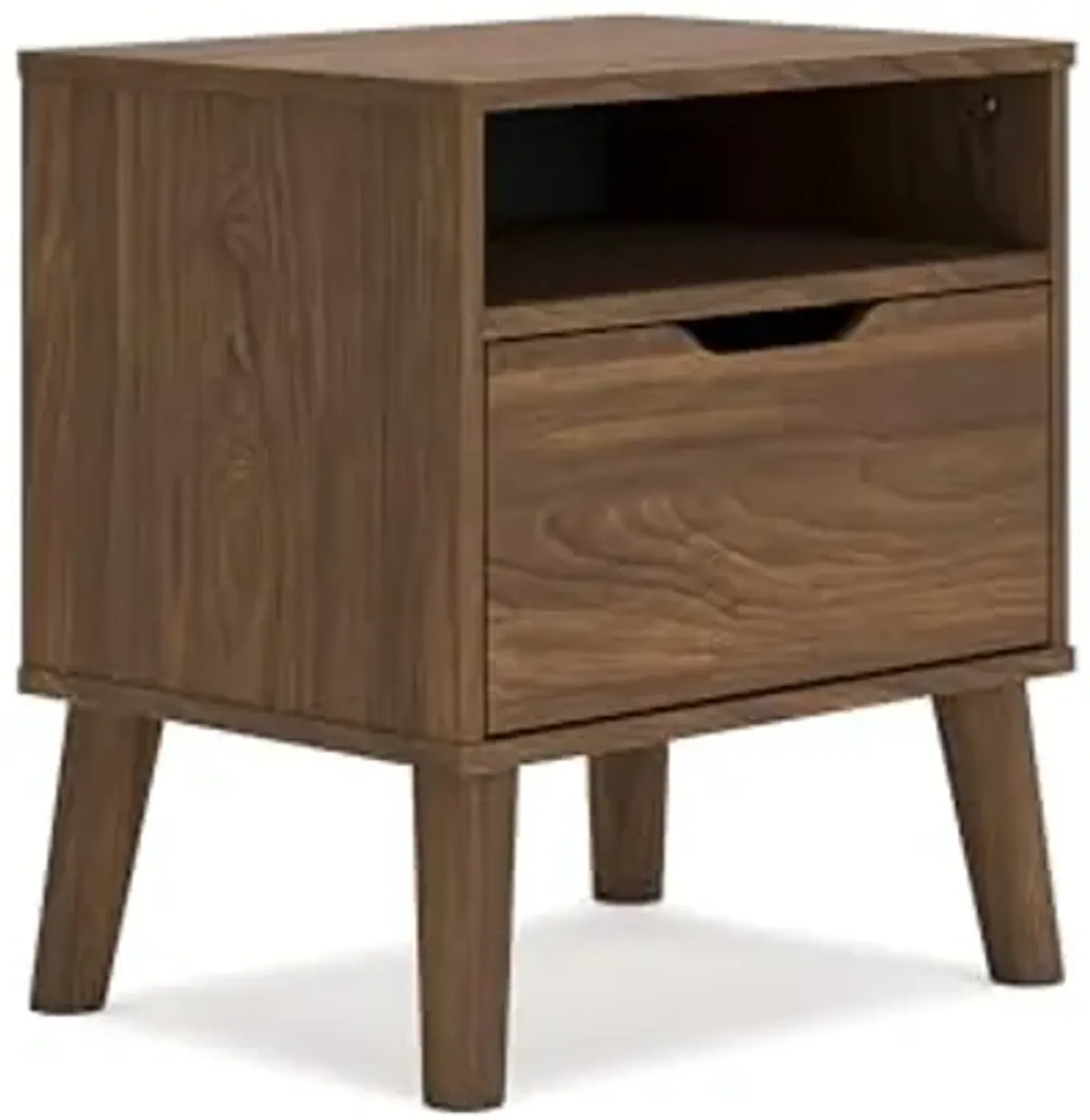 Signature Design by Ashley Fordmont Mid-Century Modern 1 Drawer Nightstand with Open Shelf, 21.85" Tall, Dark Brown