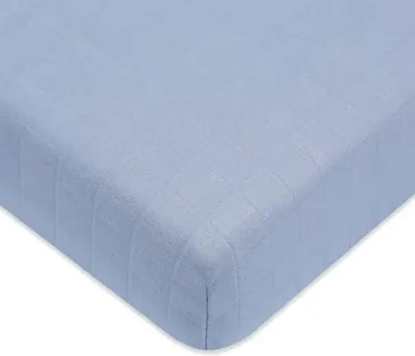 Babyletto 100% Organic Cotton Crib Sheet, GOTS-Certified, Fitted 360°, Ultra-Soft and Breathable Muslin - Dewdrop Blue