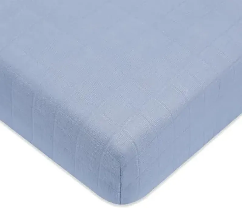 Babyletto 100% Organic Cotton Crib Sheet, GOTS-Certified, Fitted 360°, Ultra-Soft and Breathable Muslin - Dewdrop Blue