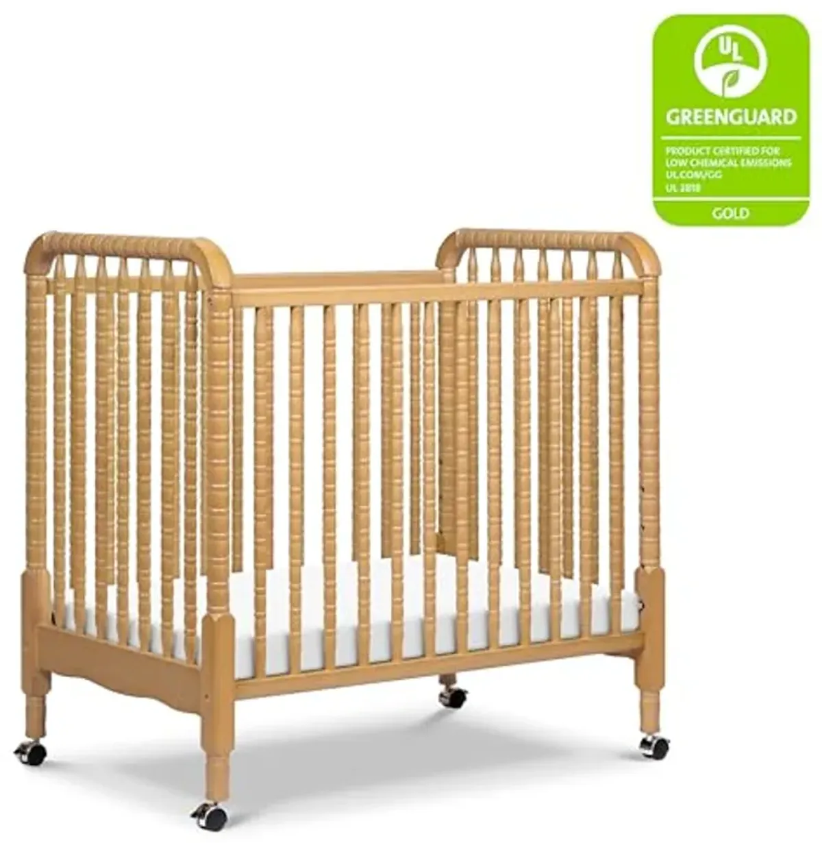 DaVinci Jenny Lind 3-in-1 Convertible Mini Crib in Honey, Removable Wheels, Greenguard Gold Certified