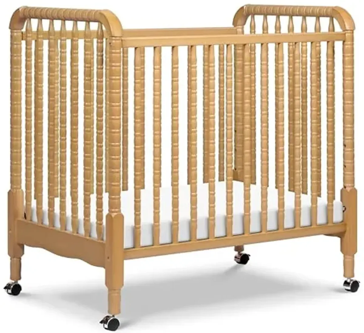 DaVinci Jenny Lind 3-in-1 Convertible Mini Crib in Honey, Removable Wheels, Greenguard Gold Certified