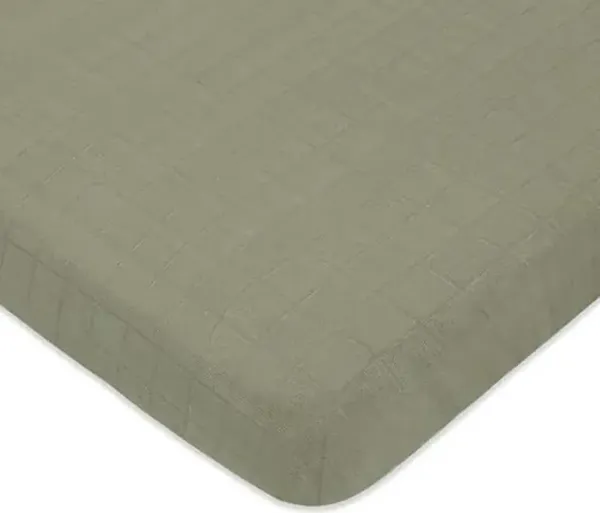 Babyletto 100% Organic Cotton Mini Crib Sheet, GOTS-Certified, Fitted 360°, Ultra-Soft and Breathable Muslin - Matcha Green