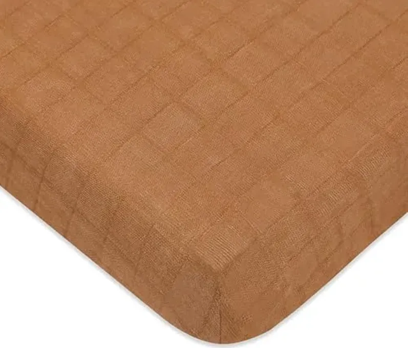 Babyletto 100% Organic Cotton Mini Crib Sheet, GOTS-Certified, Fitted 360°, Ultra-Soft and Breathable Muslin - Burnt Sienna
