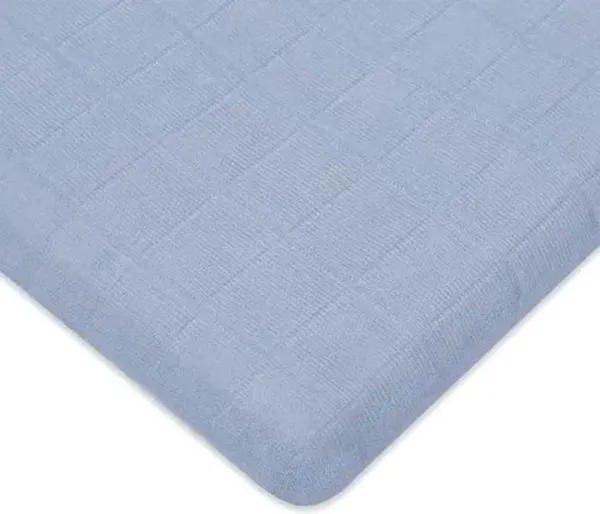 Babyletto Muslin Baby Bassinet Sheets for Girls & Boys - GOTS Certified Breathable Organic Cotton Cover, 360° Fitted, Soft, Gentle & Cozy Rectangle Bedside Bassinet Sheets - Dewdrop Blue