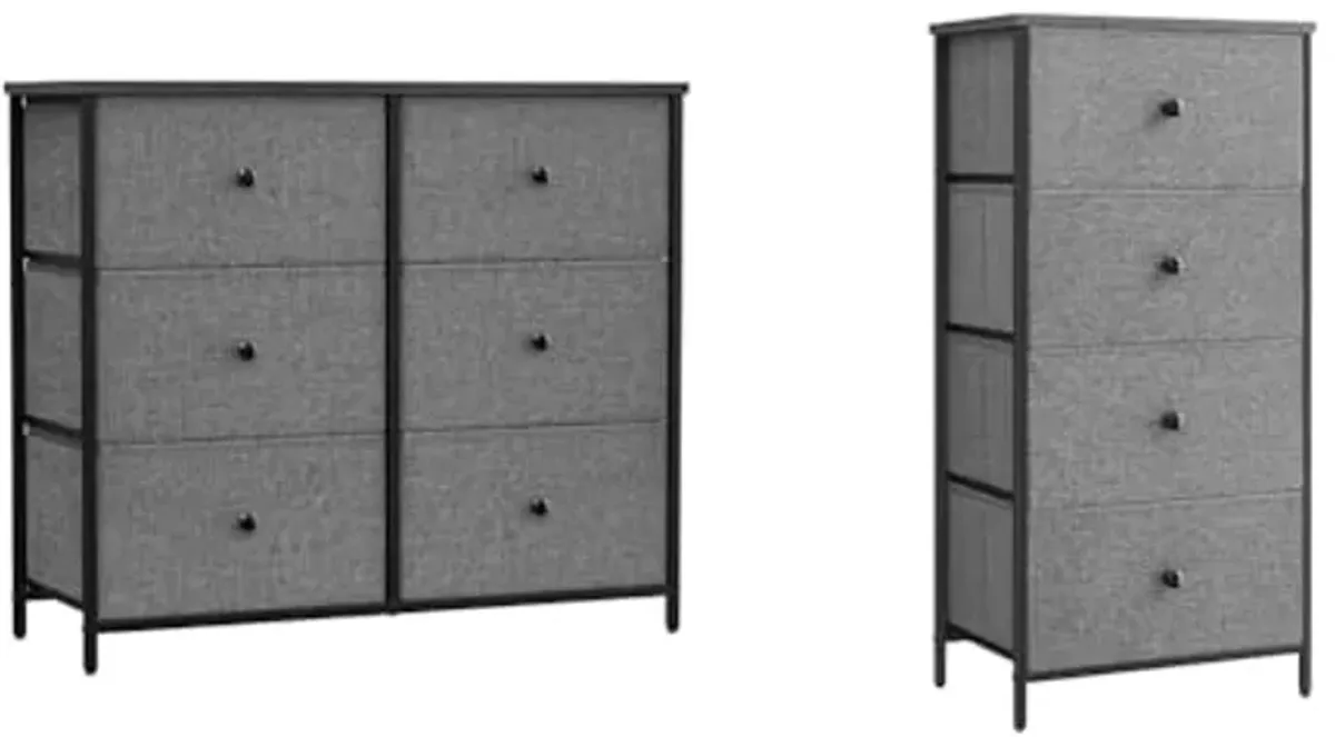 SONGMICS 6-Drawer Dresser and 4-Drawer Chest Bundle, Metal Frame Fabric Storage Organizers