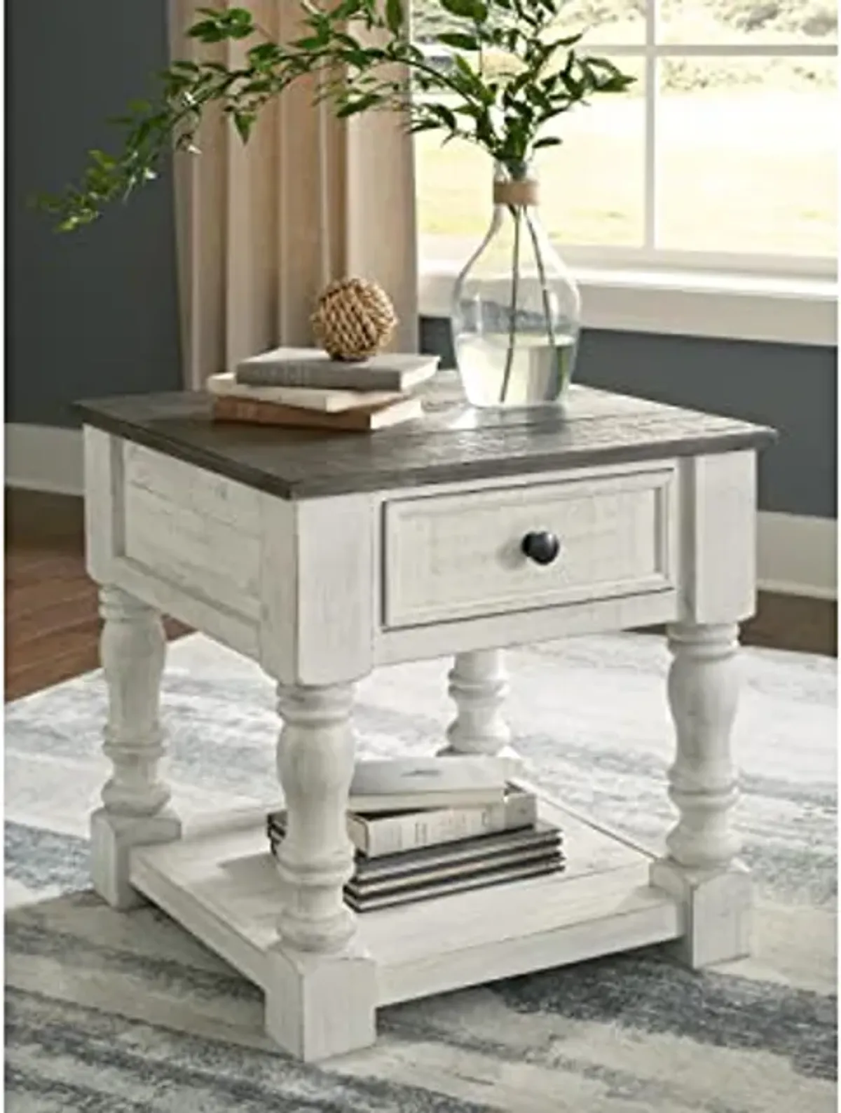 Ashley Havalance 2-Piece Farmhouse Square End Table Set, White & Gray