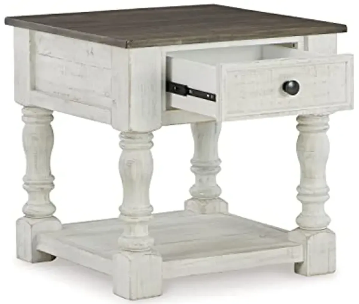 Ashley Havalance 2-Piece Farmhouse Square End Table Set, White & Gray