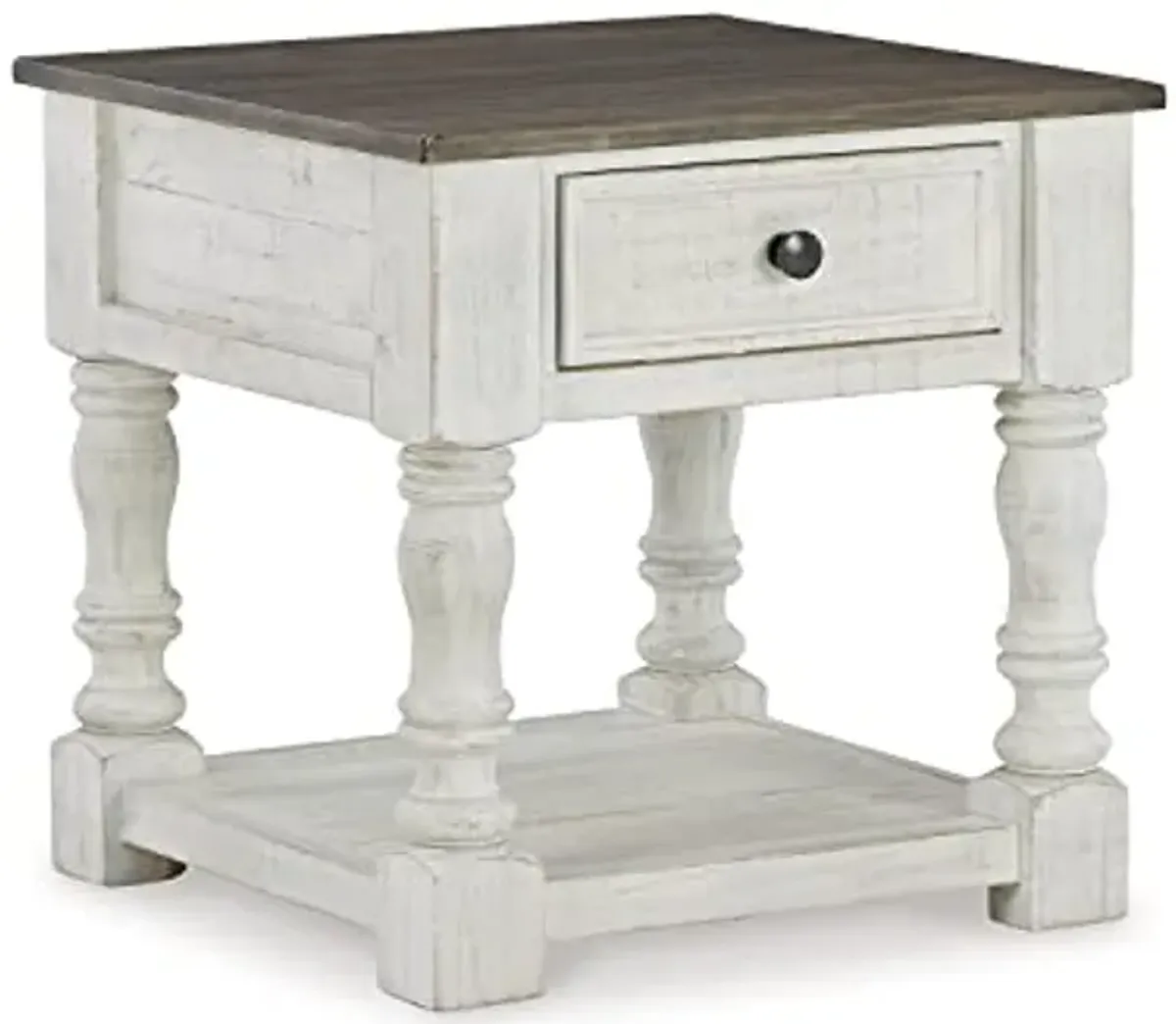 Ashley Havalance 2-Piece Farmhouse Square End Table Set, White & Gray