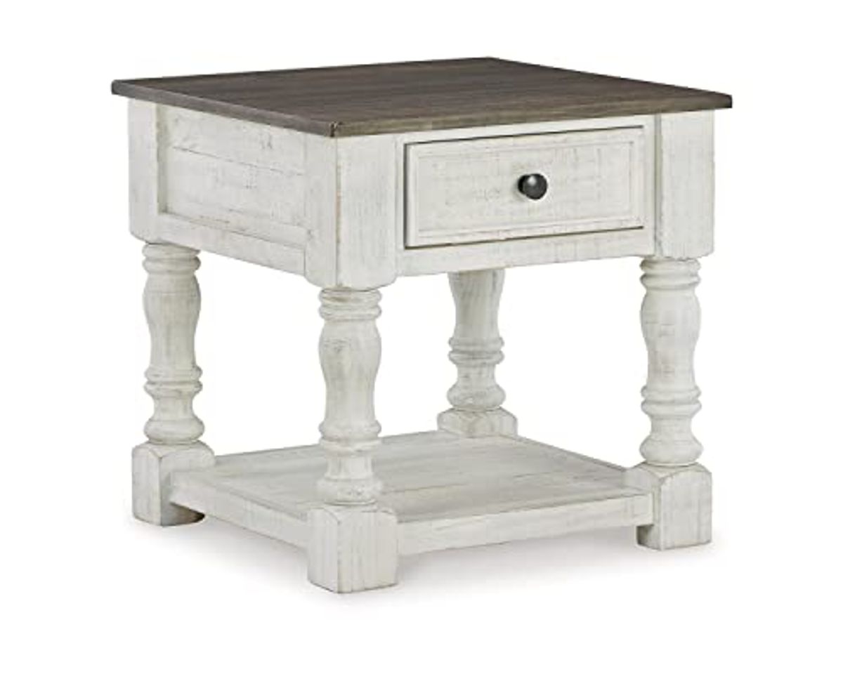 Ashley Havalance 2-Piece Farmhouse Square End Table Set, White & Gray