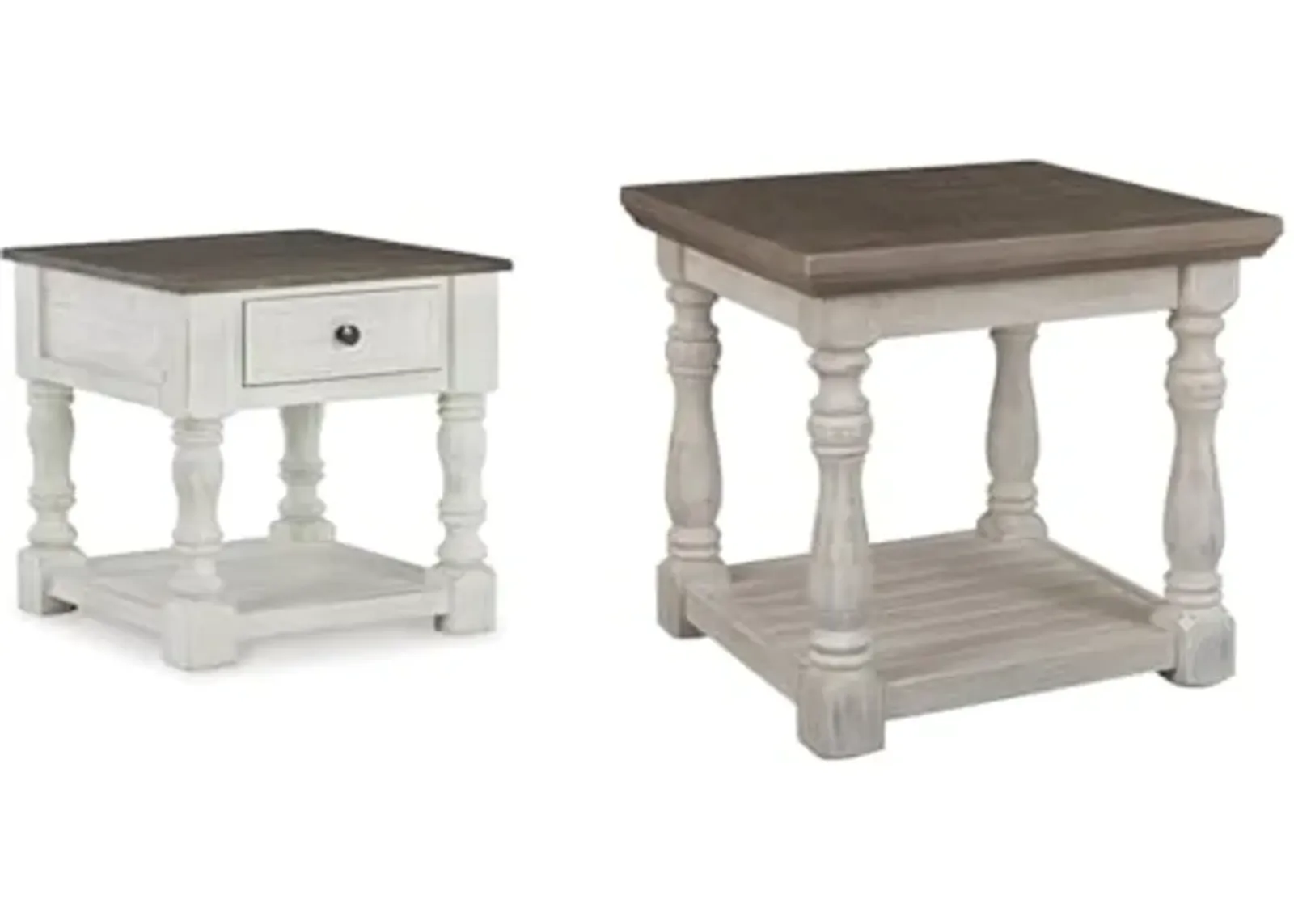 Ashley Havalance 2-Piece Farmhouse Square End Table Set, White & Gray