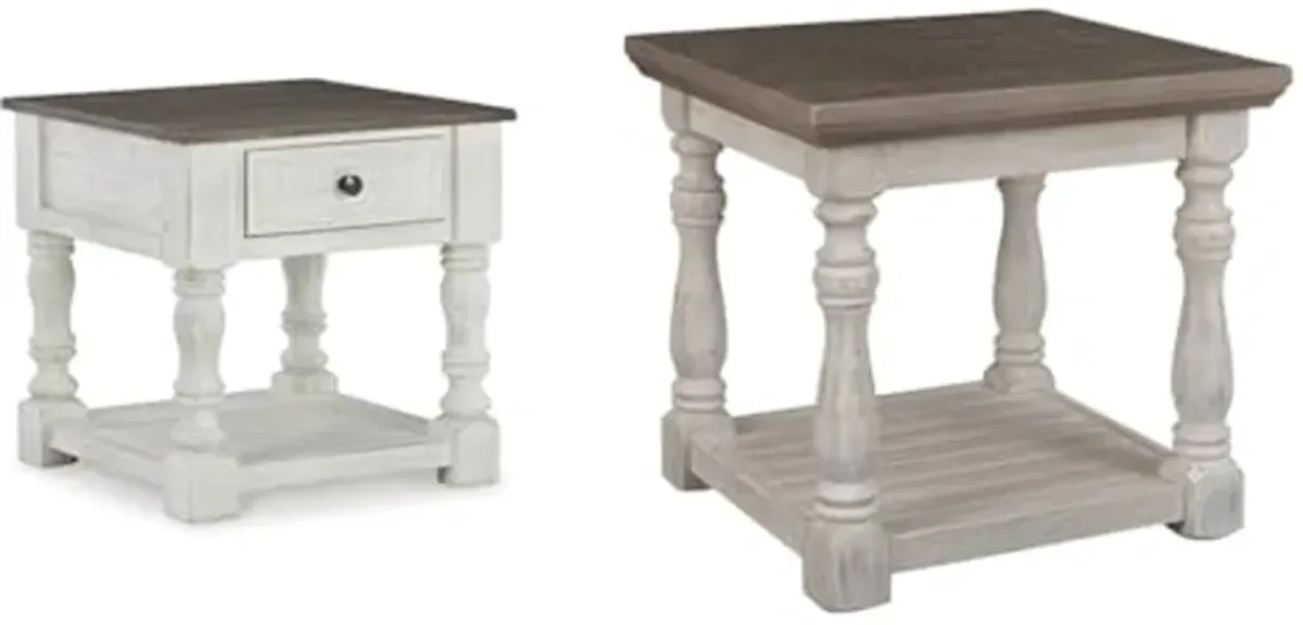 Ashley Havalance 2-Piece Farmhouse Square End Table Set, White & Gray