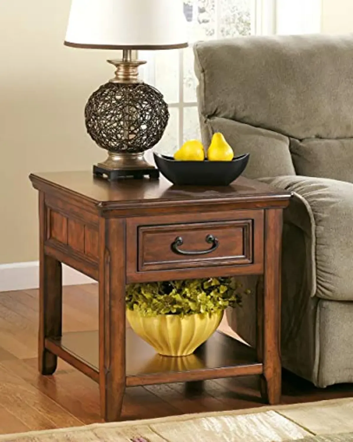 Ashley Woodboro Living Room Furniture and Chair Side End Table Bundle, Brown