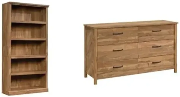 Sauder 5-Shelf Bookcase and 6-Drawer Dresser Bundle, Sindoori Mango Finish