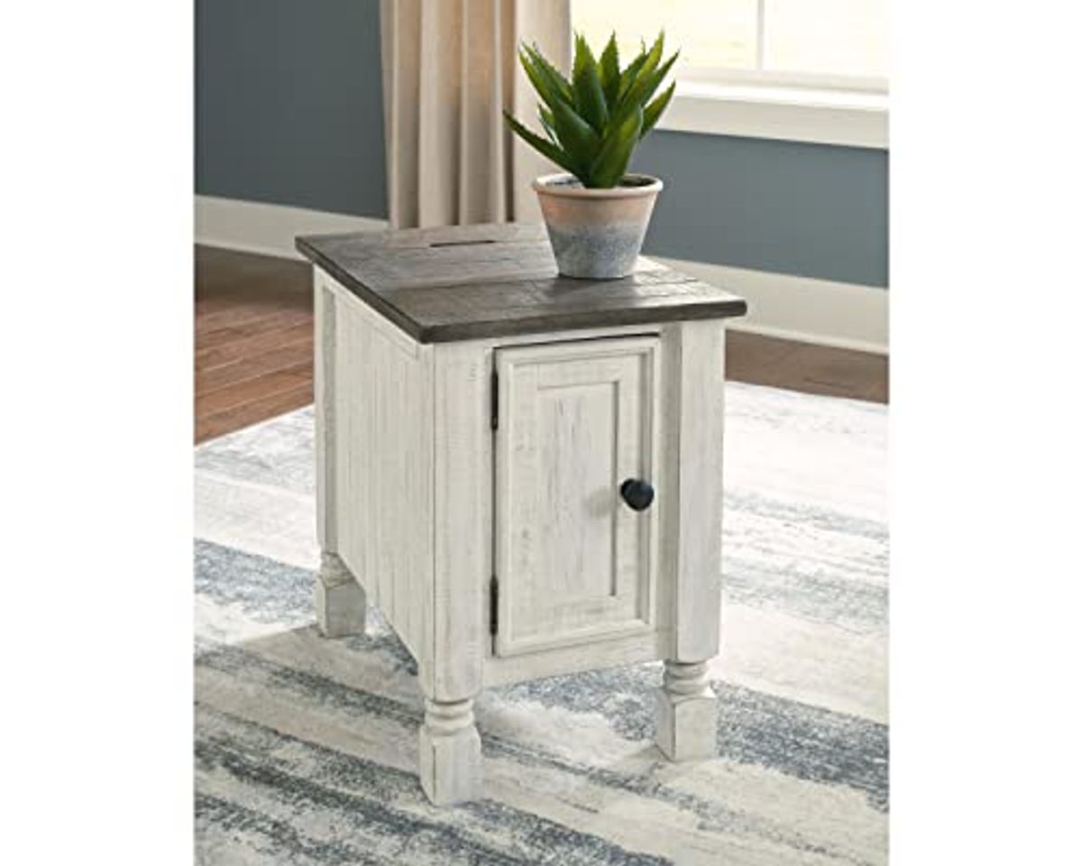 Ashley Havalance French Country Square & Chair Side End Tables, White & Gray