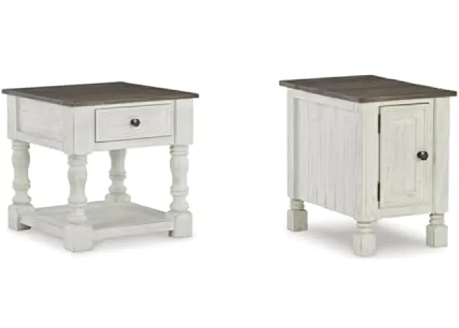 Ashley Havalance French Country Square & Chair Side End Tables, White & Gray