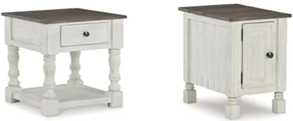 Ashley Havalance French Country Square & Chair Side End Tables, White & Gray