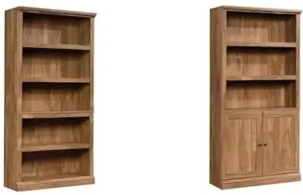 Sauder Miscellaneous Storage 5-Shelf Bookcase and 3-Shelf 2-Door Bookcase, Sindoori Mango Finish