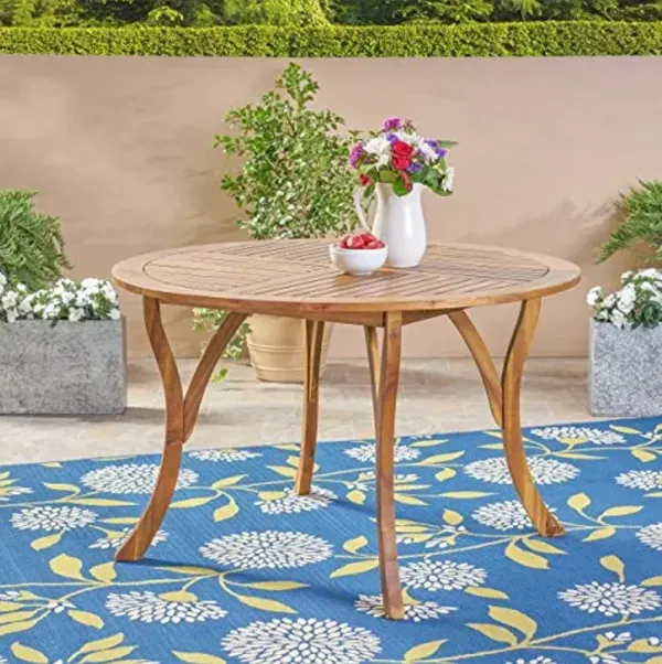 Christopher Knight 47" Round Acacia Wood Dining Table and Classic Accessories 50" Round Patio Furniture Cover