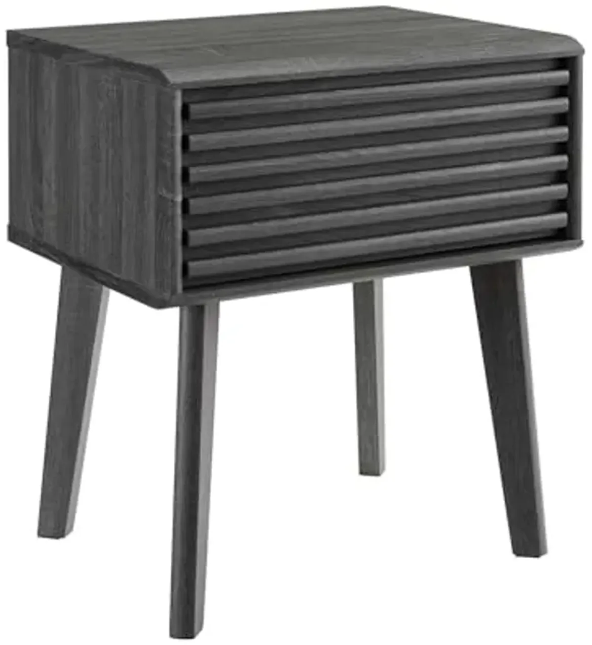 Casafoyer "Mid-Century End Table: Walnut Grain Laminate, Storage Drawer, Tapered Legs