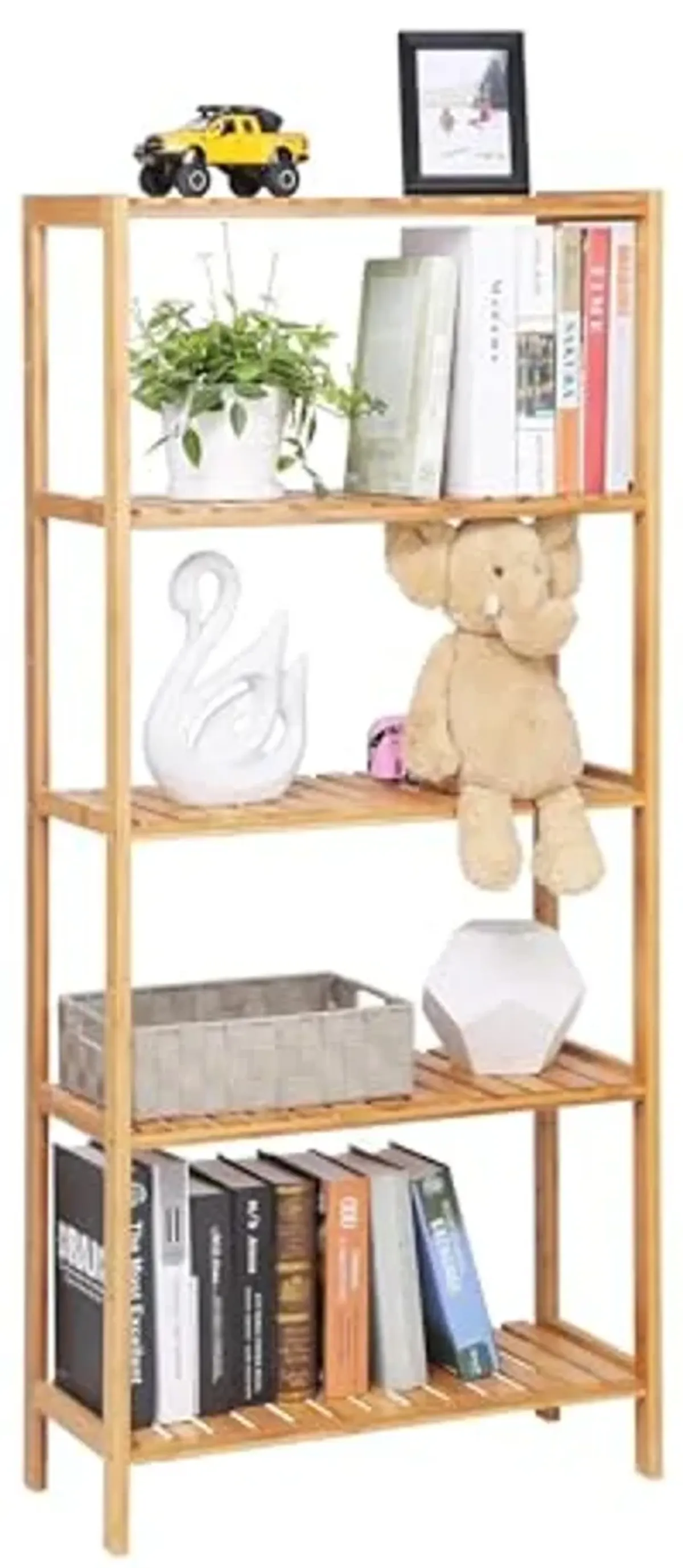 SONGMICS Bamboo Storage Shelf, 5-Tier Shelving Unit, Multifunctional, in The Entryway, Bathroom, Living Room, Balcony, Kitchen, 10.2 x 23.6 x 51.2 Inches, Natural UBCB35Y