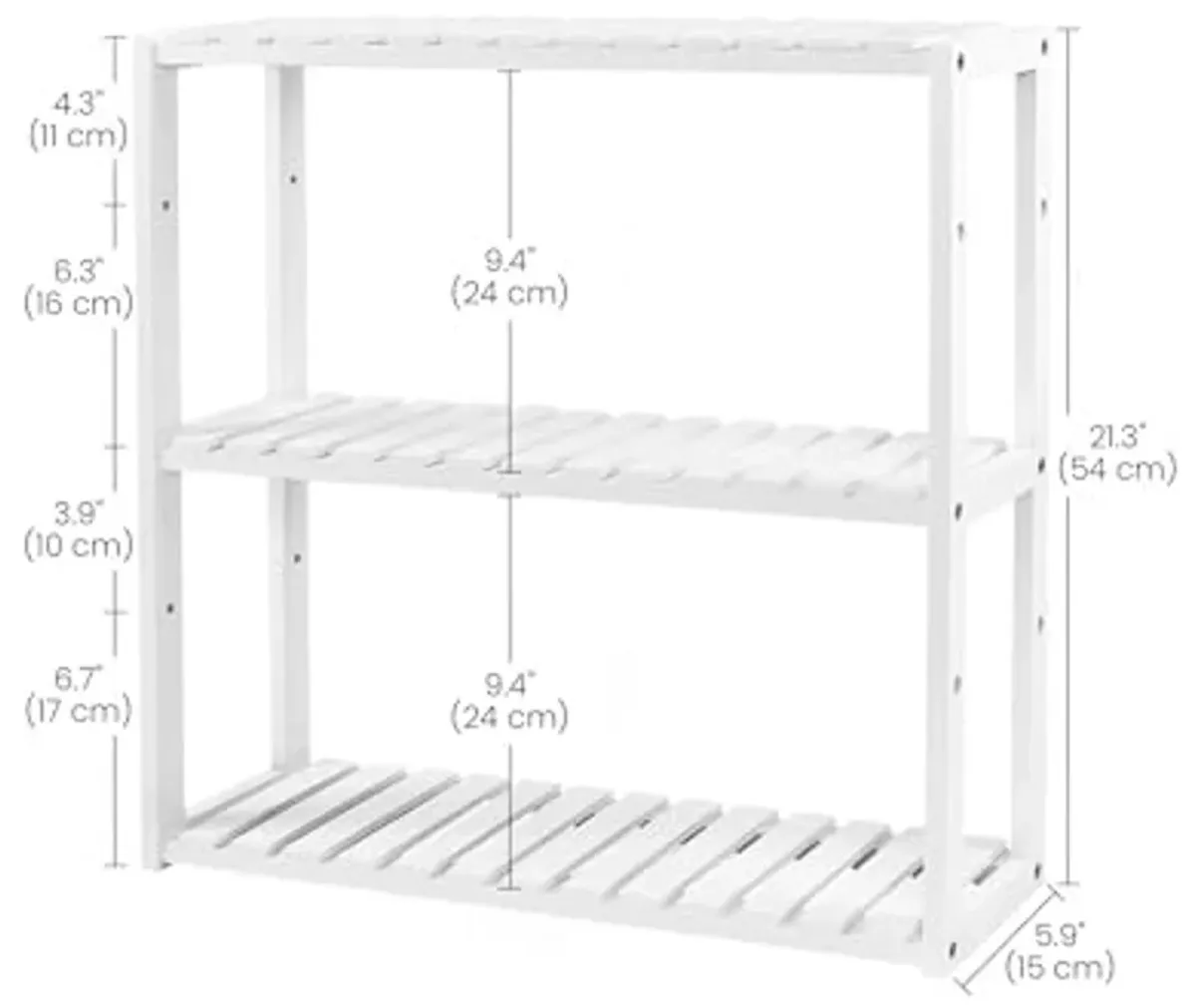 SONGMICS Bamboo Bathroom Shelf, 3-Tier Adjustable Plants Rack, Wall-Mounted or Stand, in The Living Room, Balcony, Kitchen, Cloud White UBCB13W