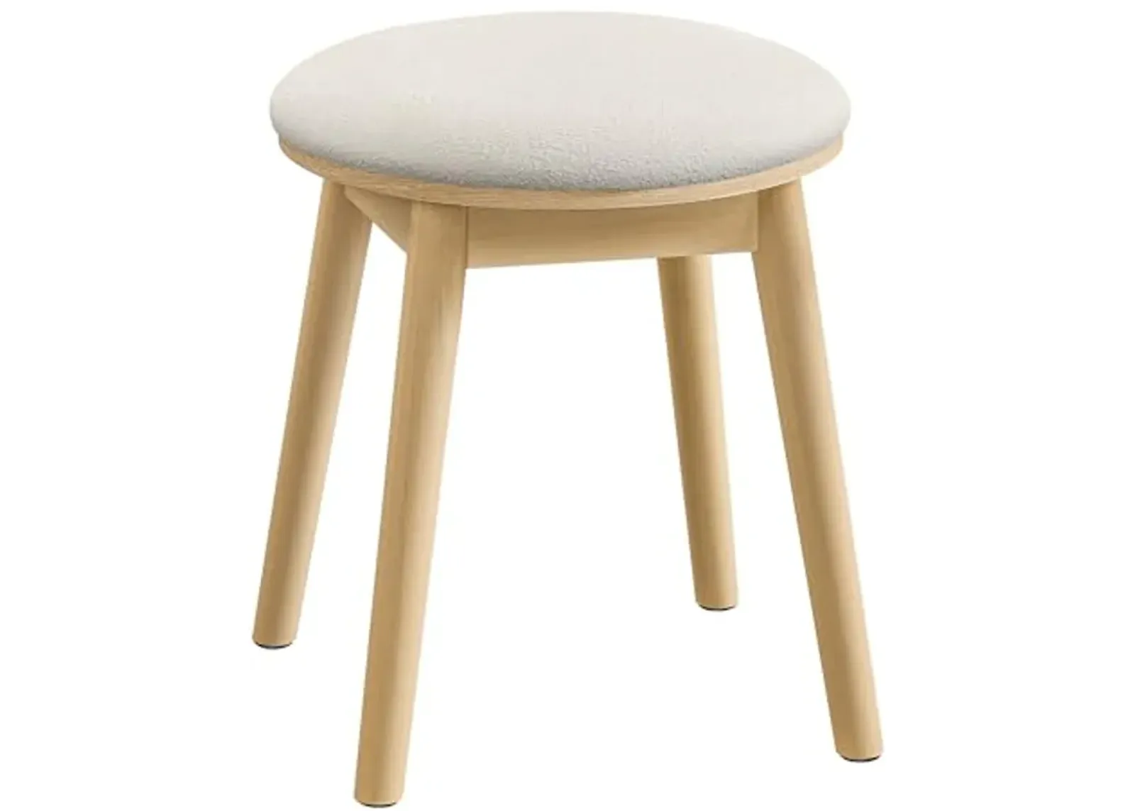 SONGMICS HOME BOHOVEN Collection - Vanity Stool, Upholstered Makeup Stool with Solid Wood Legs, Round Footstool, Non-Slip Foot Pads, Boho Style, for Bedroom, Makeup Room, Cream White and Oak Beige