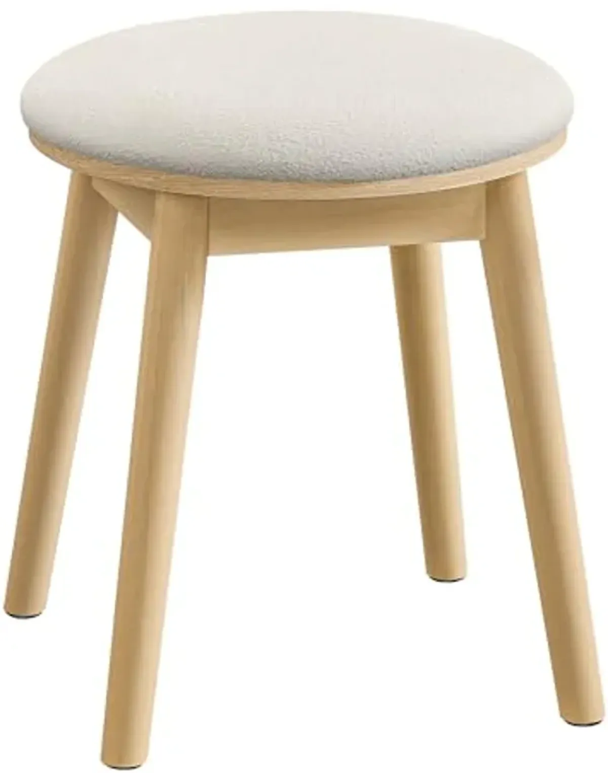 SONGMICS HOME BOHOVEN Collection - Vanity Stool, Upholstered Makeup Stool with Solid Wood Legs, Round Footstool, Non-Slip Foot Pads, Boho Style, for Bedroom, Makeup Room, Cream White and Oak Beige