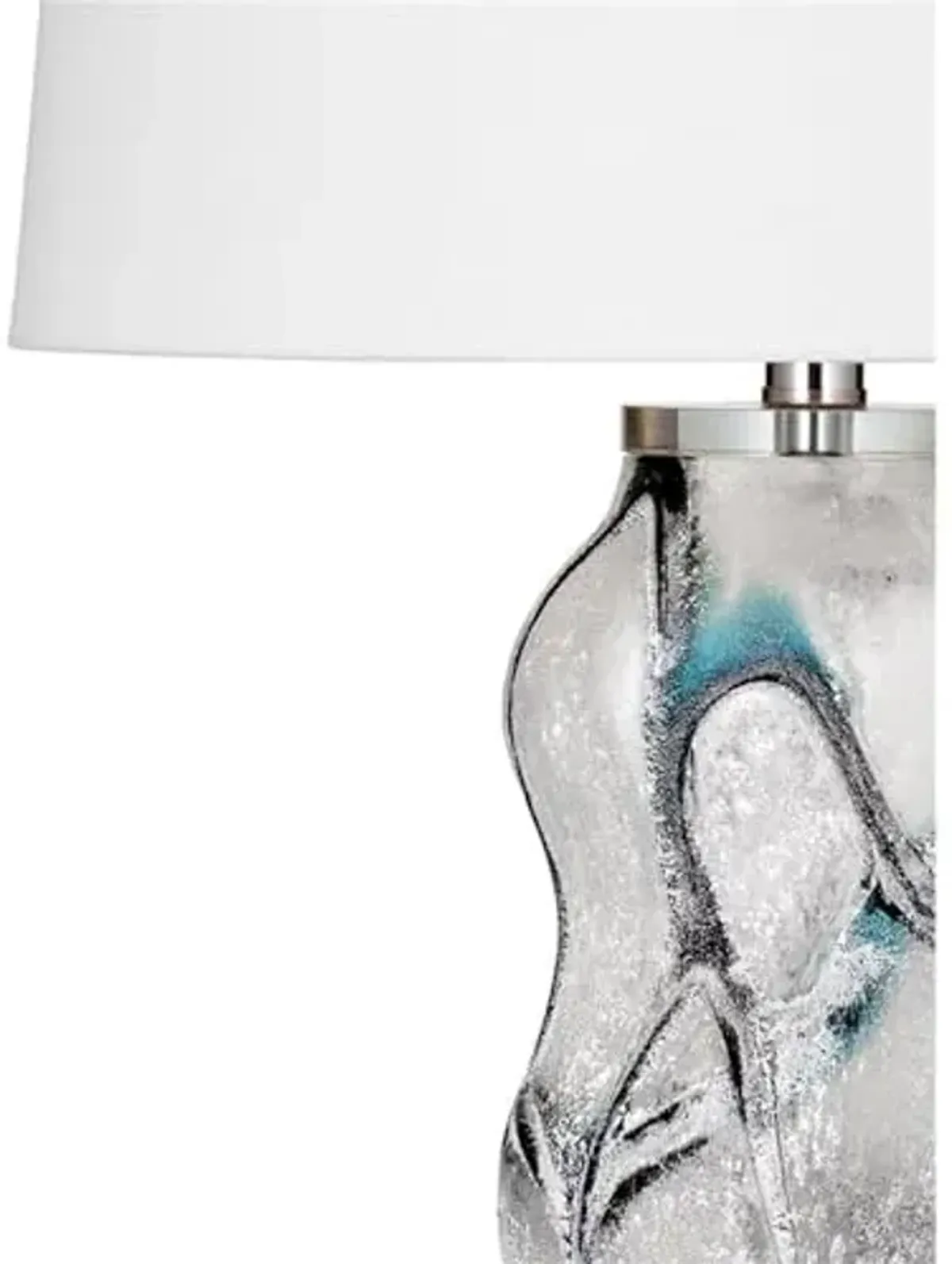 Bassett Mirror Company Merrick Table Lamp in Clear White and Blue Art Glass