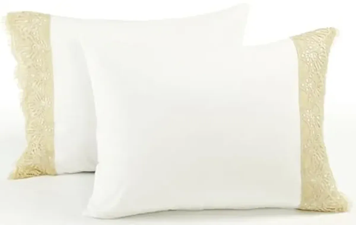Lush Decor Scallop Lace Cotton Duvet Cover Set, 3 Piece Set, Full/Queen, Beige - Neutral Bedding Set - White Duvet Cover - Scalloped Lace Trim - Vintage, Country Cottage & Farmhouse Bedroom Decor
