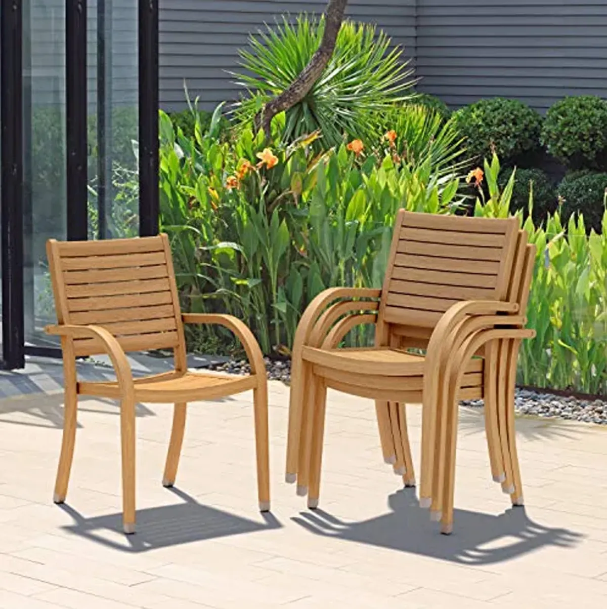 Amazonia Namas 7-Piece Dining Set Ideal for Patio and Indoors, Light Brown-Teak Finish