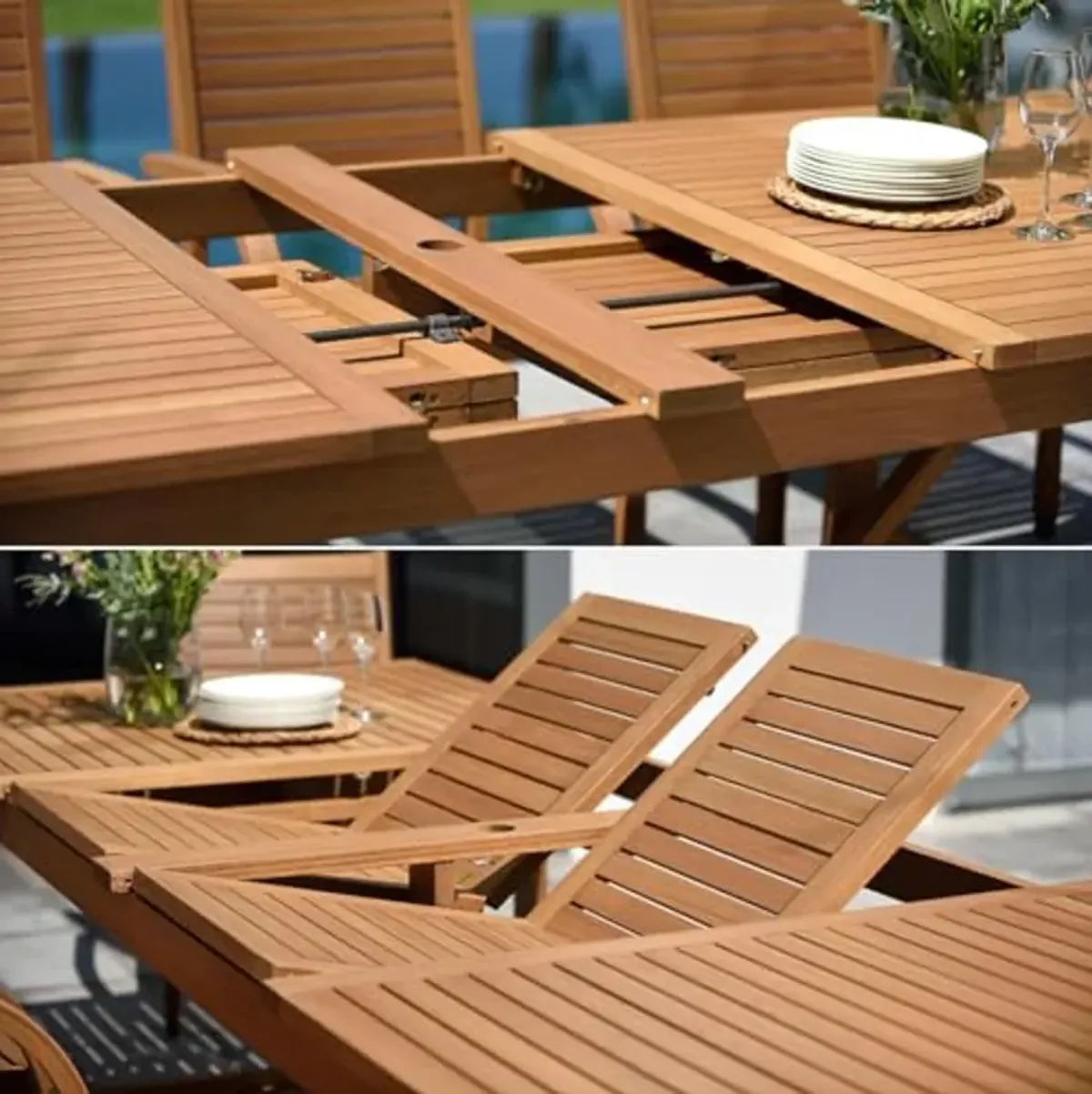 Amazonia Namas 7-Piece Dining Set Ideal for Patio and Indoors, Light Brown-Teak Finish