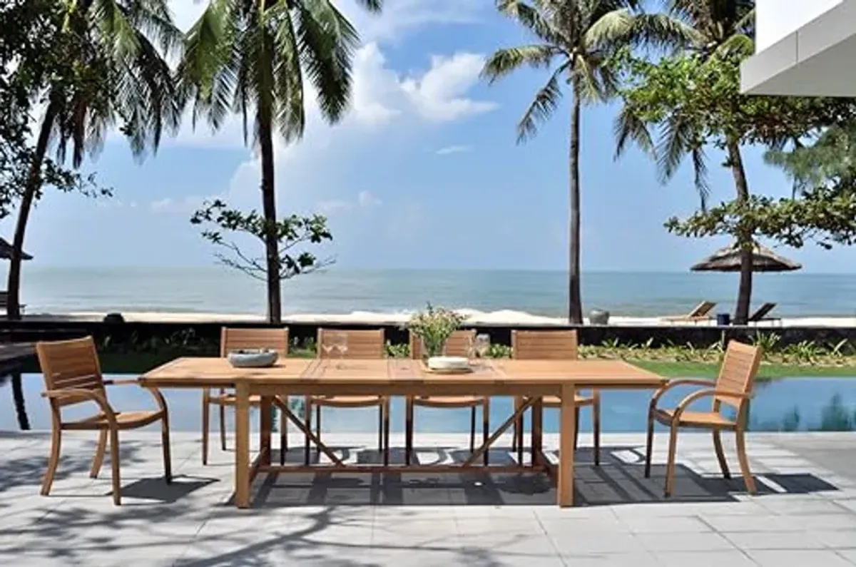 Amazonia Namas 7-Piece Dining Set Ideal for Patio and Indoors, Light Brown-Teak Finish