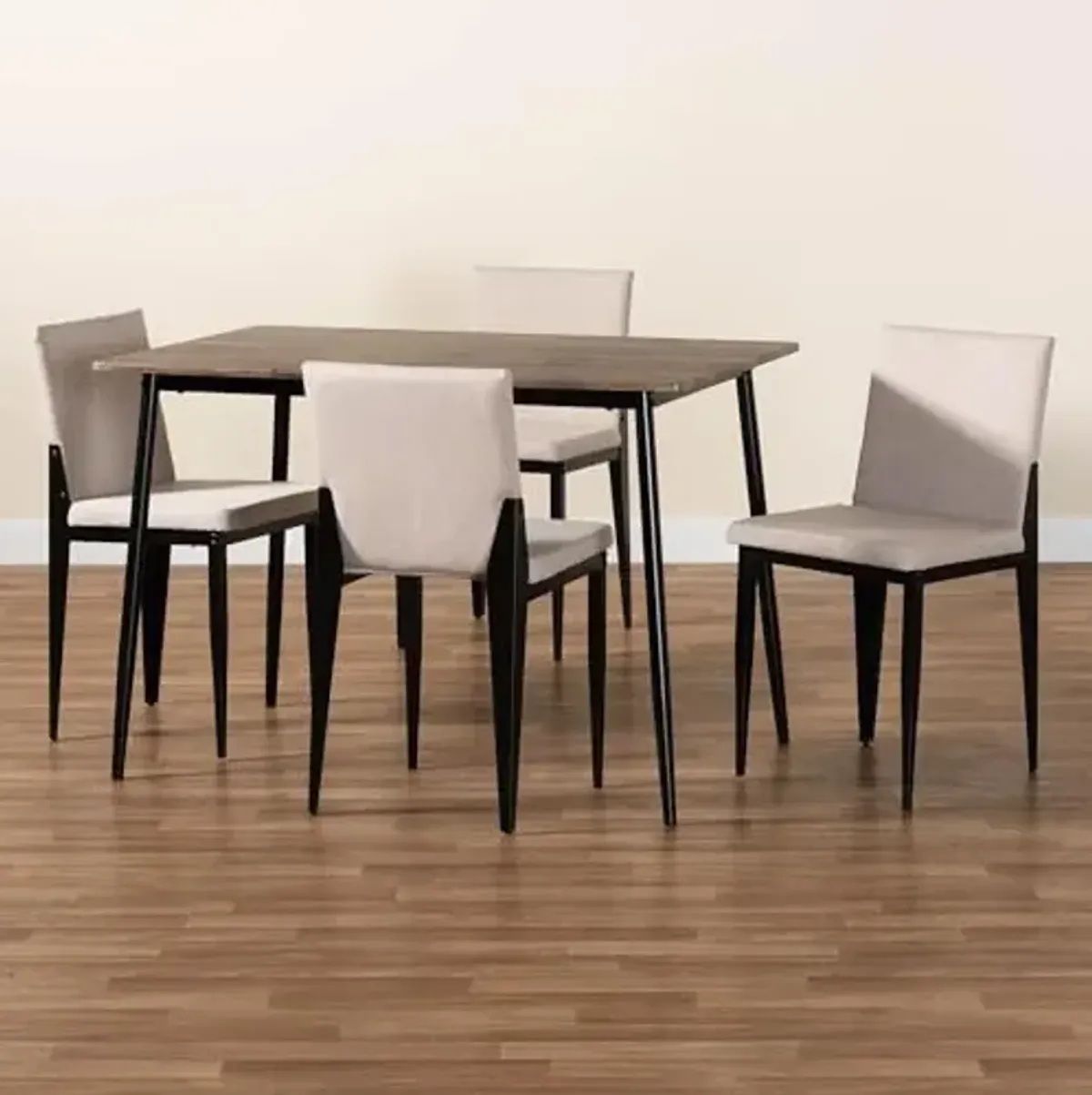 Baxton Studio Bishop Industrial Beige Fabric and Metal 5-Piece Dining Set