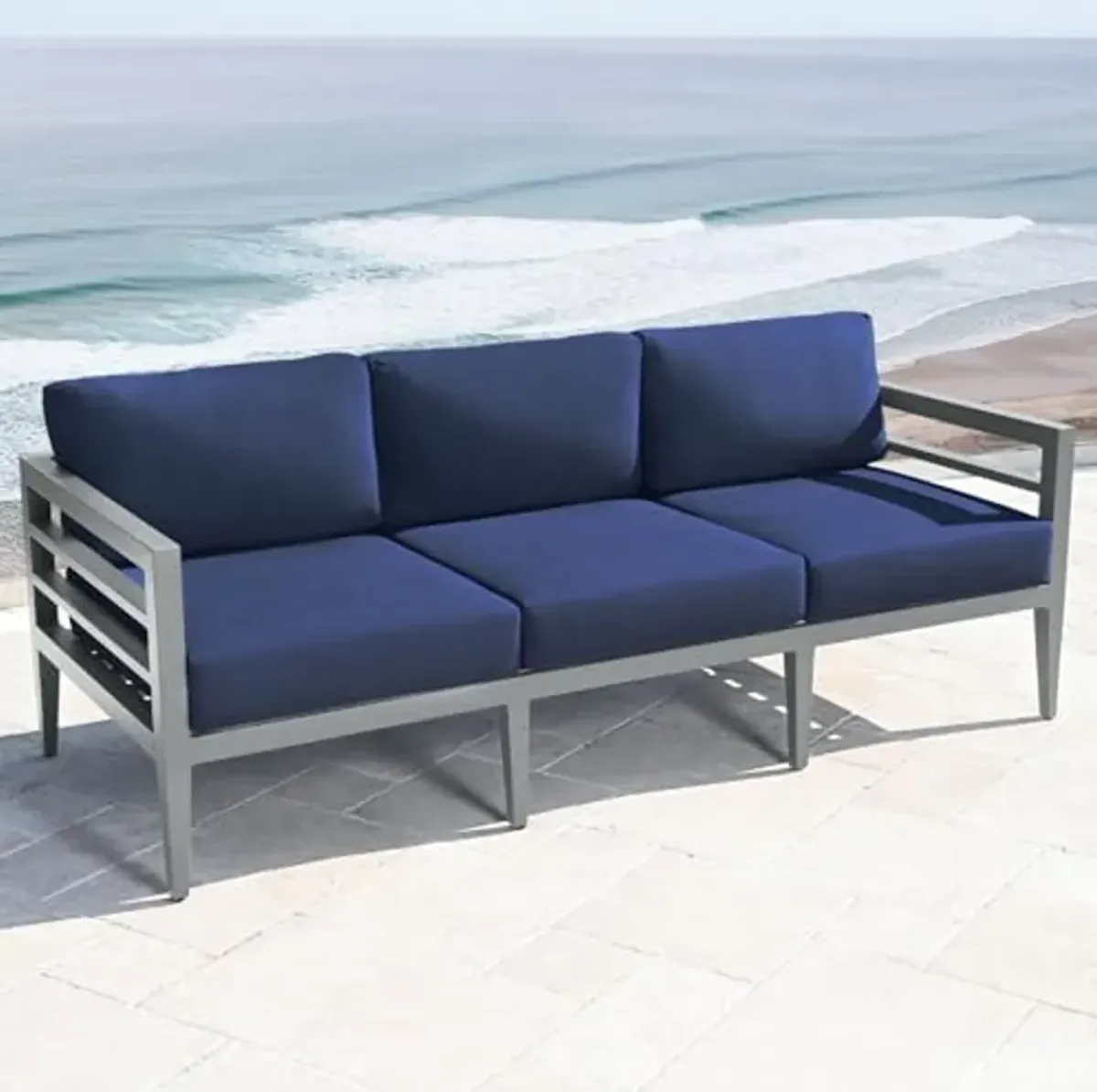 Abbyson Living Belamar 1 (2-Pack), Blue Fabric and Gray Frame Sofa and Armchairs