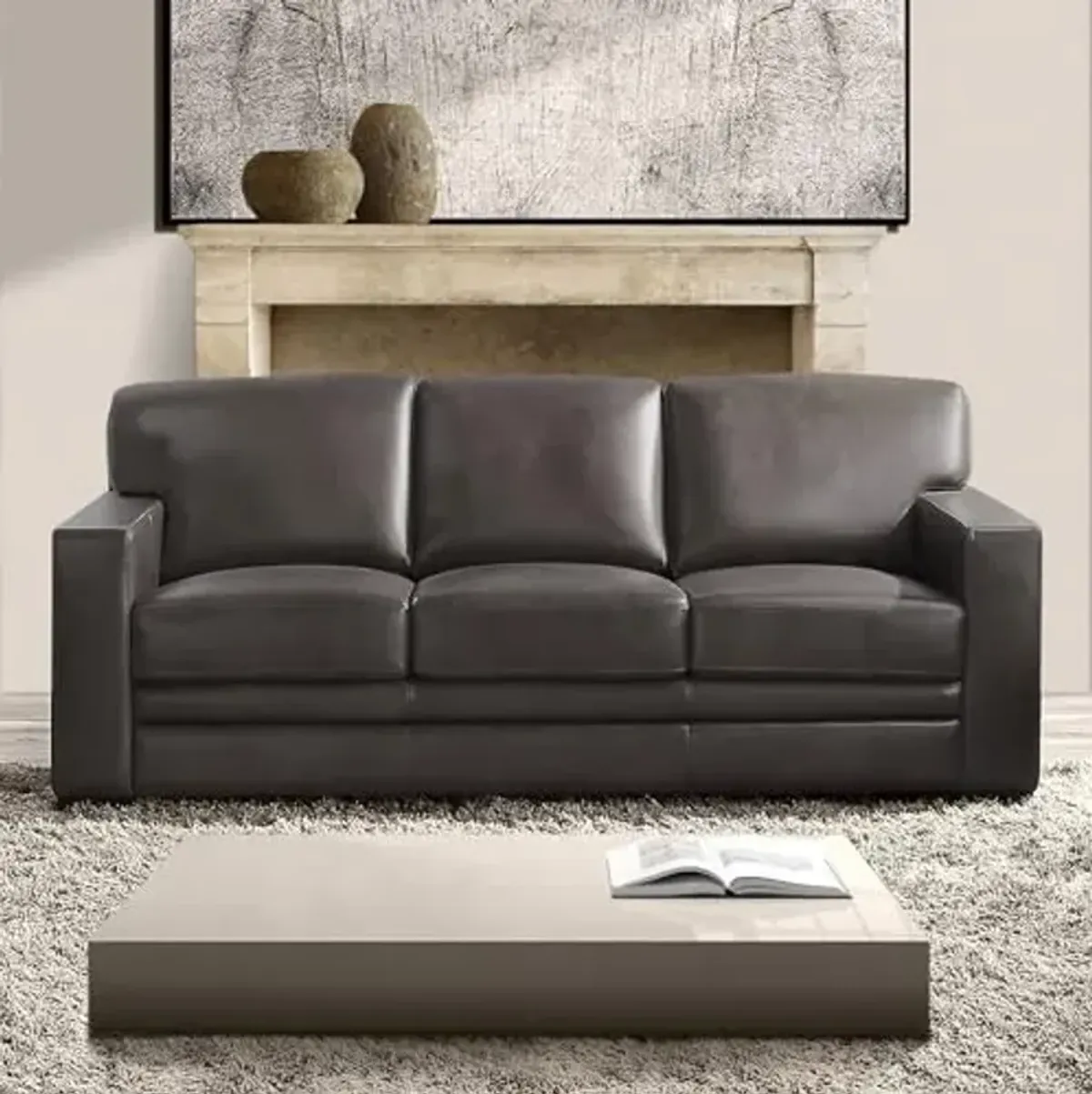 Abbyson Living Astoria 2-PC Top Grain Leather Sofa and Loveseat Set, Gray