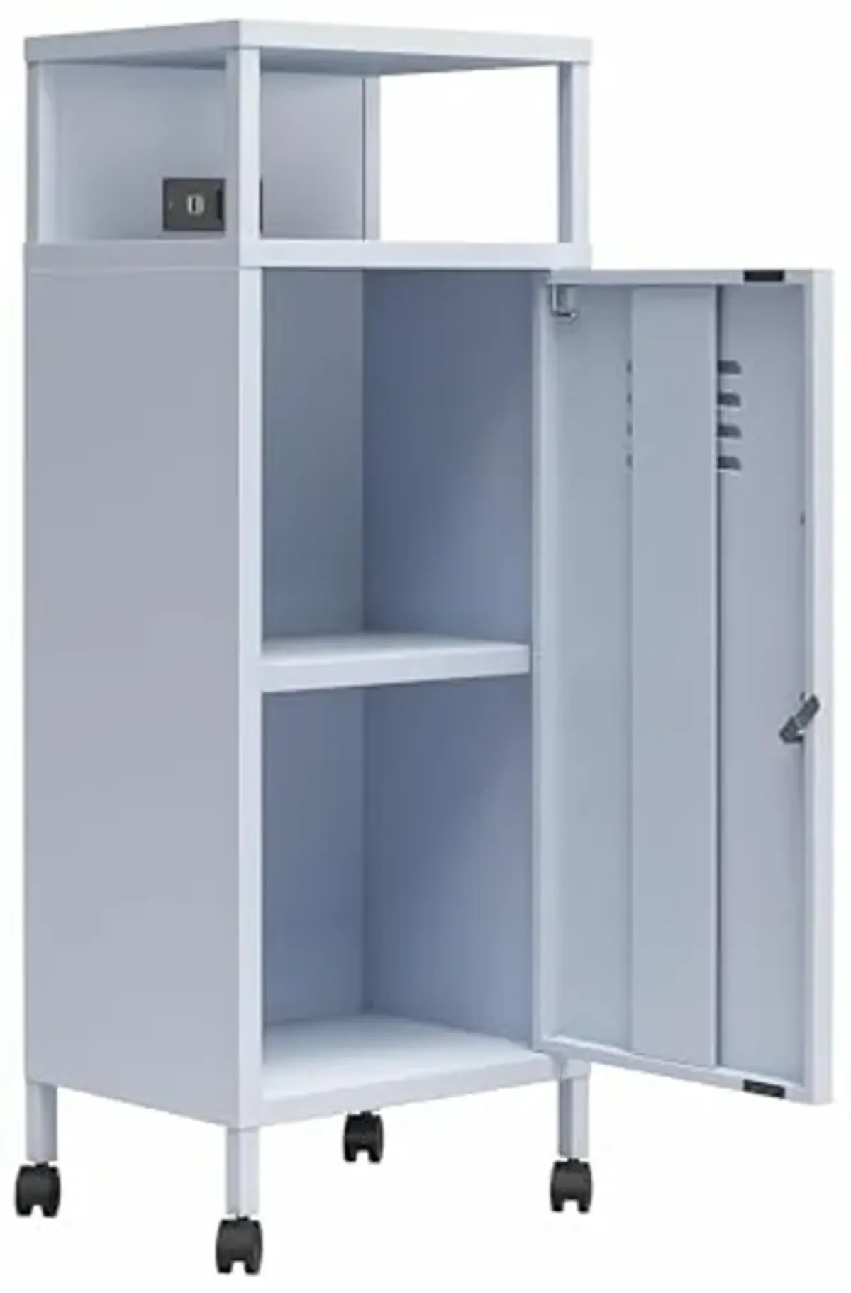 Novogratz Cache Metal Locker-Style Mobile Storage Cart, Powder Blue