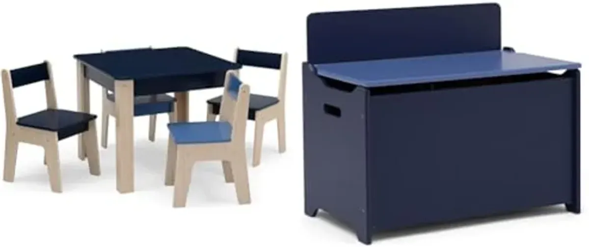 Delta Children GapKids Table, 4 Chairs & Toy Box Set - Navy/Natural