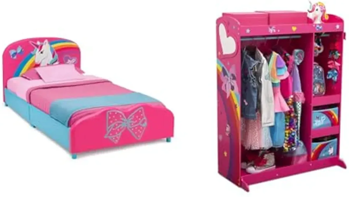 Delta Children JoJo Siwa Twin Bed and Dress Up Wardrobe Storage Bundle